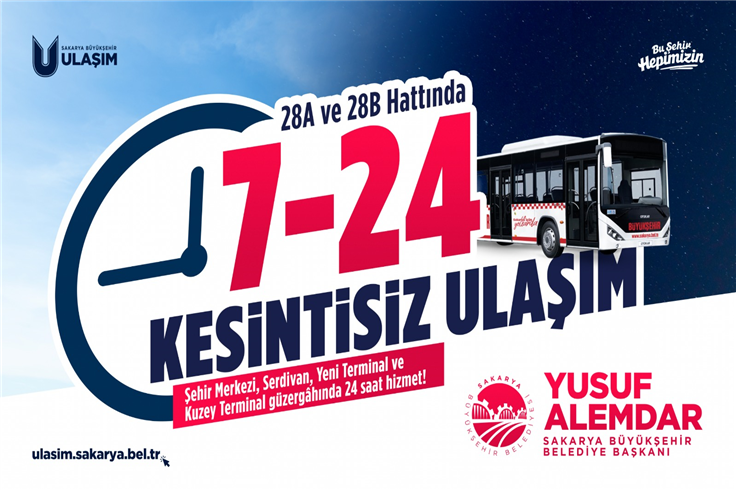 Sakarya’nın en yoğun bölgelerinde toplu taşıma 24 saat durmayacak