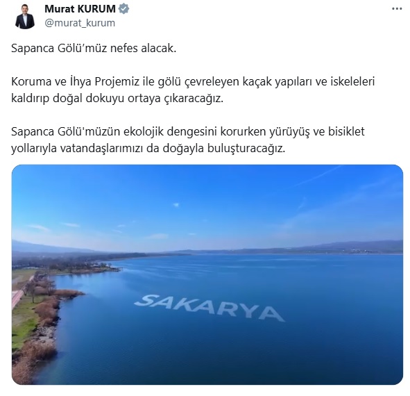 Sakarya'nın beklediği proje için dikkat çeken paylaşım: “Sapanca Gölü’müz nefes alacak”
