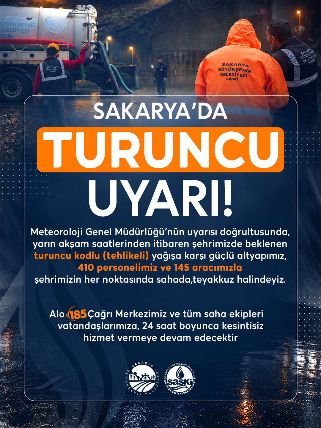 Beklenen olağanüstü yağışa karşı SASKİ tüm imkanlarıyla sahada olacak