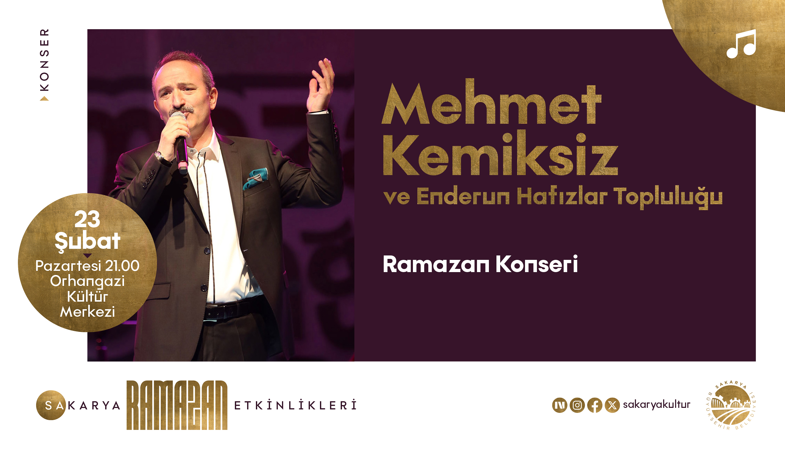Mehmet Kemiksiz Ramazan konseriyle Sakaryalılarla buluşuyor