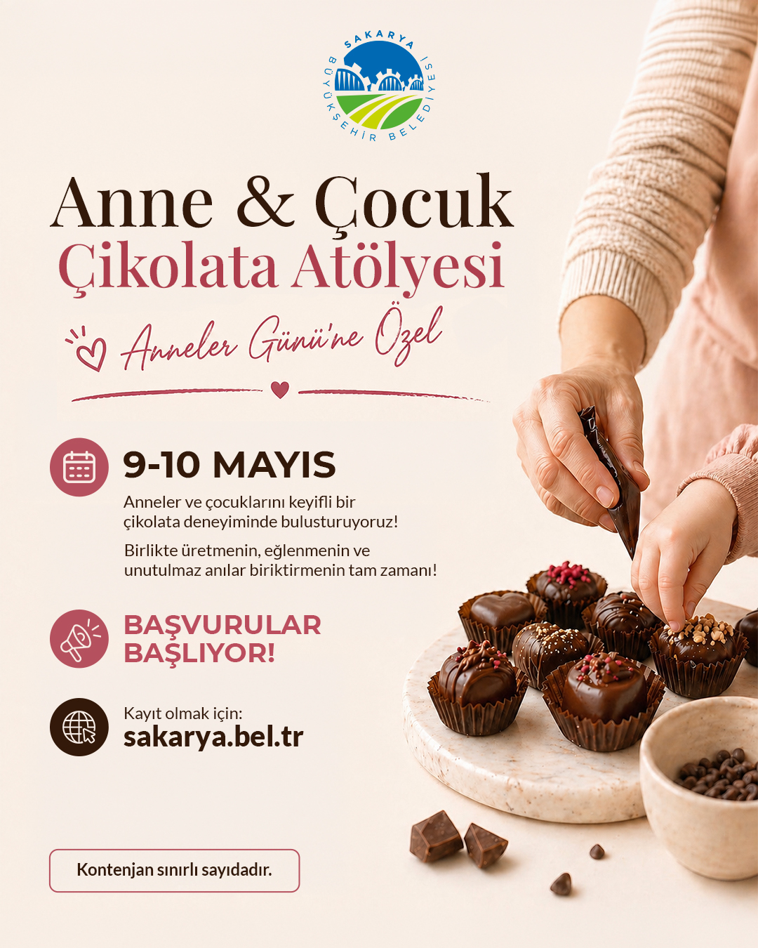 Büyükşehir’den Anneler Günü’ne özel “Anne-Çocuk Çikolata Atölyesi”