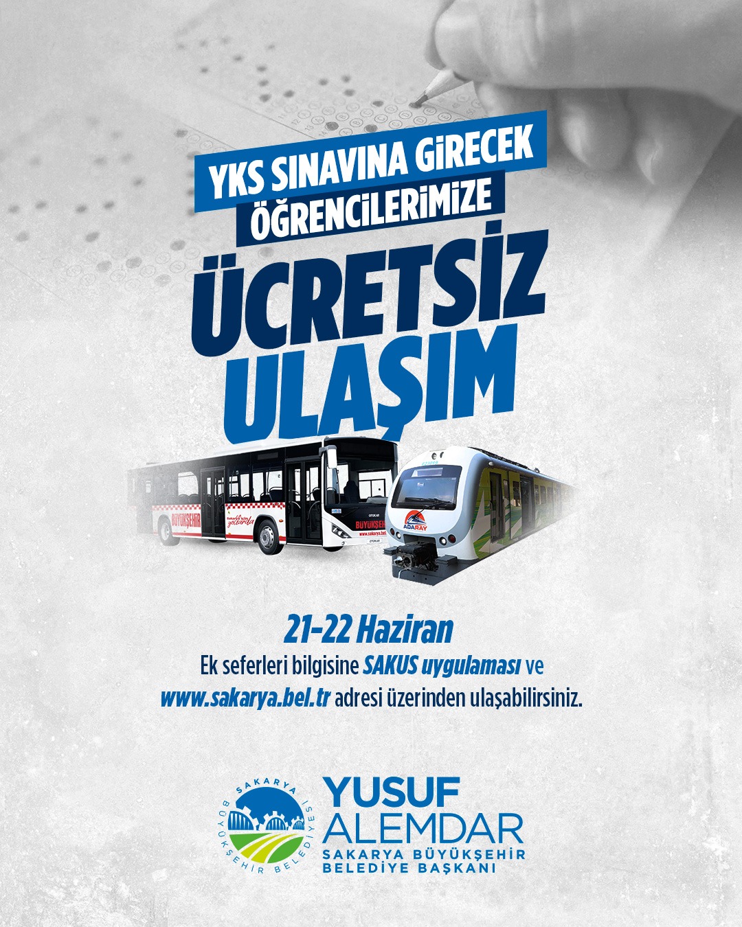 21-22 Haziran’da YKS adaylarına otobüs ve ADARAY ücretsiz