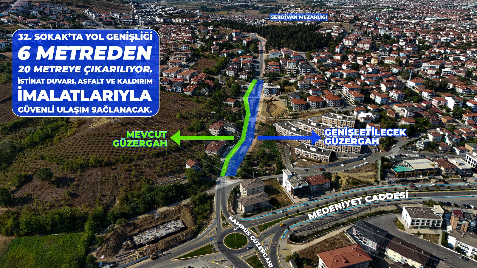 Serdivan’ın trafik yükünü hafifletecek hamle: O hattın genişliği 20 metreye çıkıyor